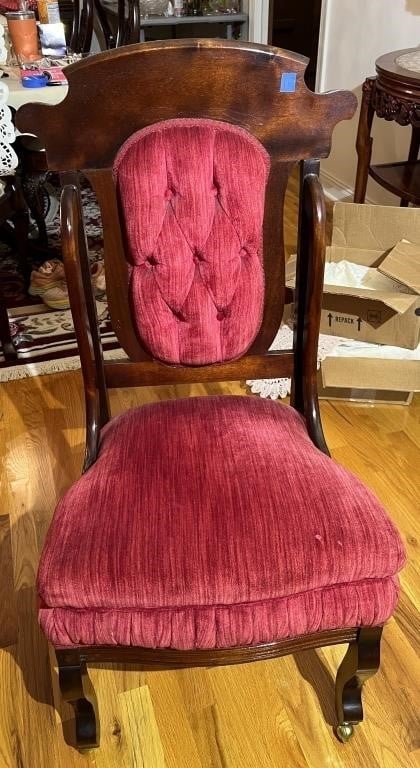 Antique Victorian Side Chair With Red Velvet