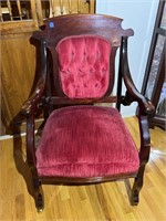 Antique Victorian Arm Chair With Red Velvet