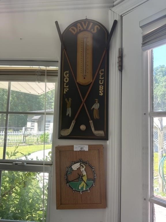 Golfing clock and thermometer