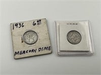 1942, 1936 Mercury Dimes