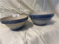 Two vintage blue pottery bowls