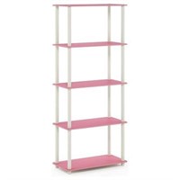 Furinno 5 Tier Wooden Display Rack  Pink/White