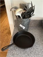 8" cast iron skillet and kitchen utensils