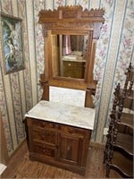 Antique Oak Marble Top Wash Stand