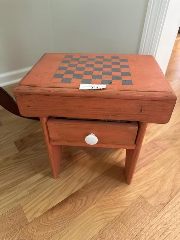 Handmade checkers bench with drawer