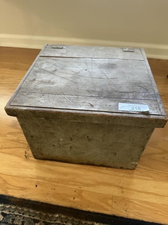 Old wood tool box with vintage tools