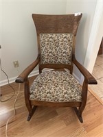 Antique Tiger Oak upholstered rocking chair