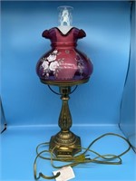 Fenton Cranberry Glass Hand Painted Lamp