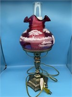 Fenton Cranberry Mary Gregory Lamp