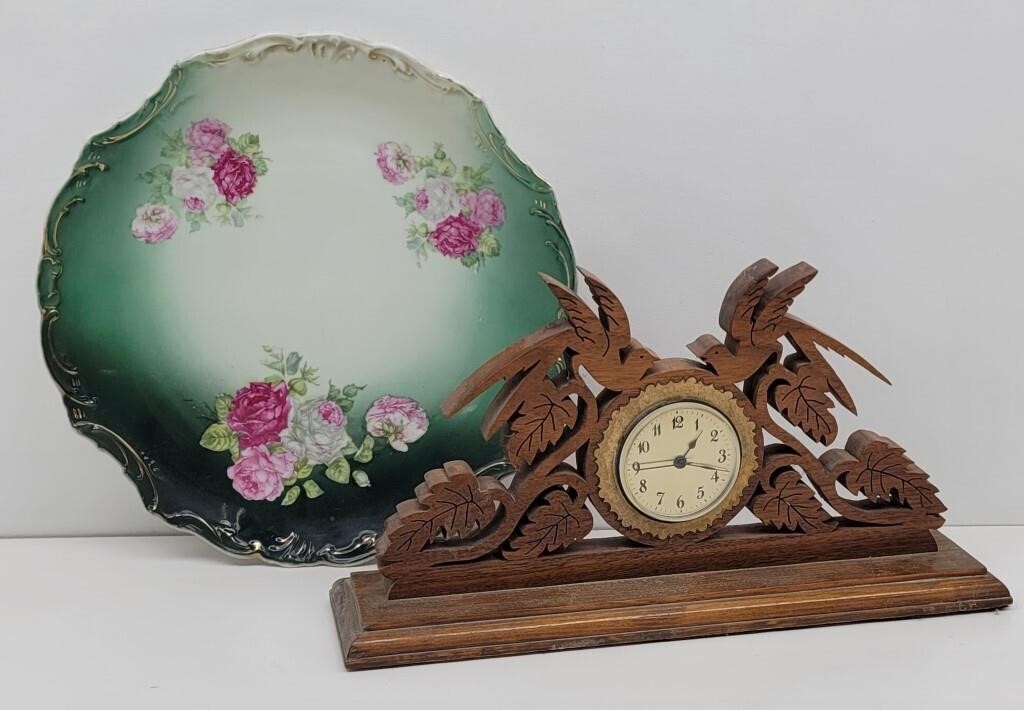 Vintage Hand Painted Plate & Carved Clock