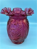 Fenton Cranberry Glass Daffodil Vase