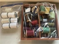 Lot Box of Sewing Thread Wood Storage Box
