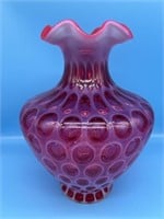 Large Fenton Coin Dot Cranberry Vase
