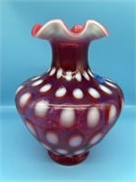 Fenton Cranberry Coin Dot Vase