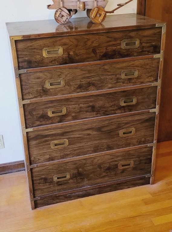 Campaign Style Chest of Drawers 5 Drawer Dresser