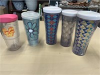 2 Tervis cups and 3 oversized tall cups