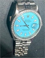 Diamond Rolex with Tiffany blue face