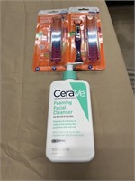 Cerave face wash and floss handlers