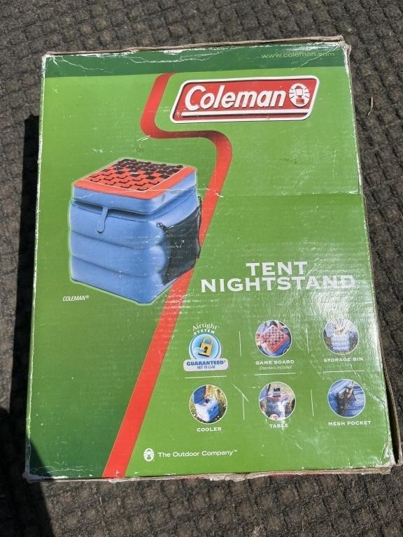 Coleman tent nightstand includes checkers