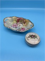 Vintage Porcelain Trinket Box & Dish