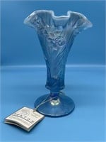 Fenton Blue Opalescent Daffodil Vase