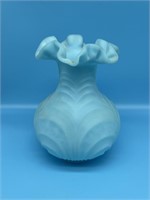 Fenton Blue Satin Glass Draped Vase