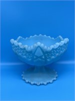 Fenton Blue Satin Glass Footed Compote