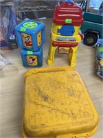 Toddler toys and vintage Tupperware art box