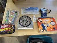 Watches, dartboard, marvel box, Pacers lanyard,