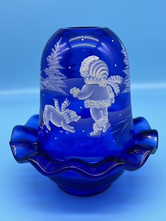 Fenton Mary Gregory Blue Fairy Lamp