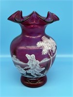 Fenton Cranberry Glass Mary Gregory Vase