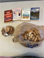 Books, wood PCs, corks