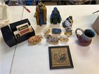 Pieces of a nativity, Bible challenge cards, and
