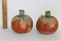 2 Pottery Pumpkin Candle Holders