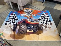 Huge canvas monster truck, happy birthday banner