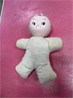 Vintage baby doll rattle, hardhead, plush body