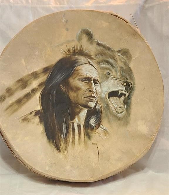 Rawhide Drum w/ Indian Painting