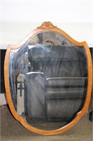Antique Shield Mirror in Oak 35 1/2 x 33 1/2