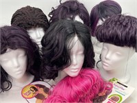7 Ladies Wigs and Styrofoam Heads