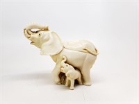Carved Elephant And Baby Trinket Box