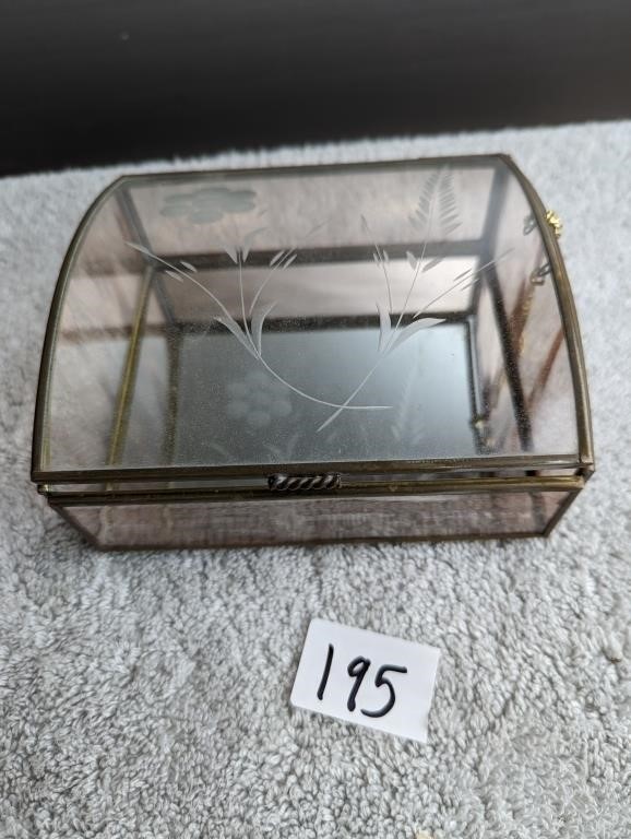 Vintage Etched  & Lead Glass Mirrored Jewelry Box