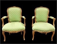 Pair of French Carved Upholstered Chairs.