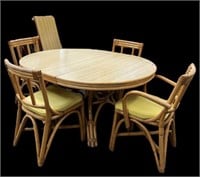 Walter of Wabash Rattan Dining Table w/ 4 Chairs.