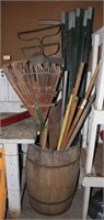 Vtg Nail Barrel Full of Long Handled Tools