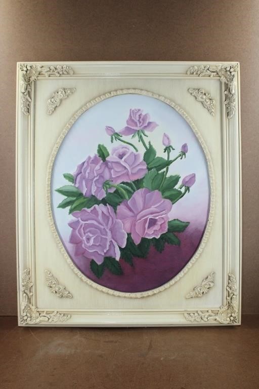Canvas Genuine Painting Pink Roses Framed