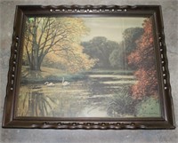 Vintage Swan Lake Miller Kurzwelly Print Framed