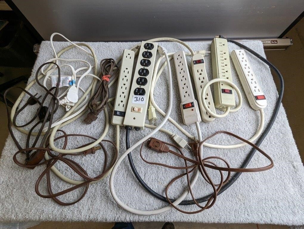 Box Lot of Electrical Cords and Surge Protectors