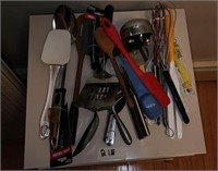 Kitchen drawer content spatula turner wisk