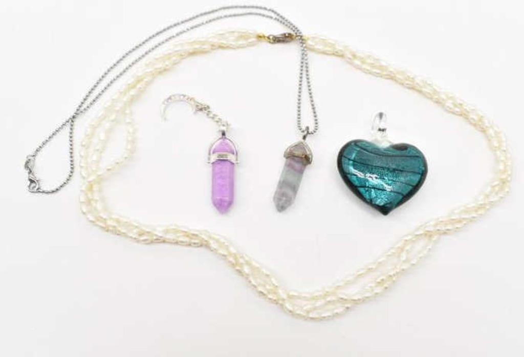 Crystal Stone Pendants, Pearl Necklace, Heart ...
