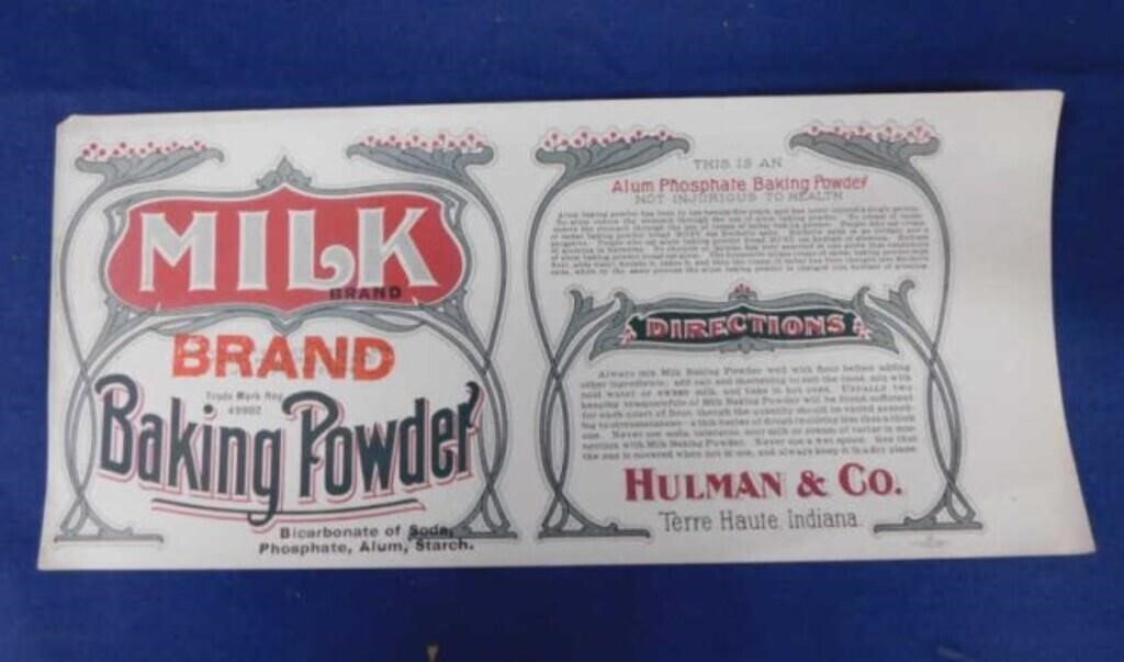 Vintage Milk brand baking powder Terre Haute